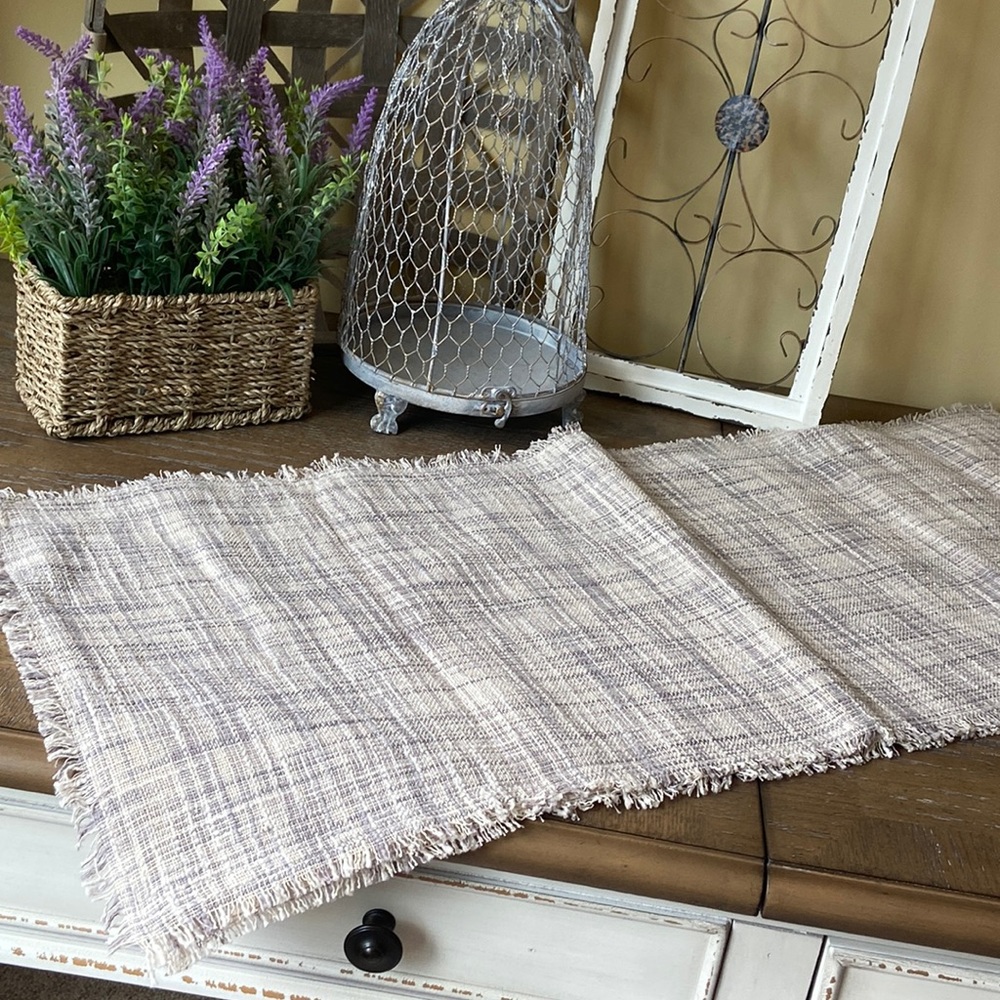 NEW! Bohemian Cottage Gray & Creamy White Plaid  Neutral Dining Table Runner
